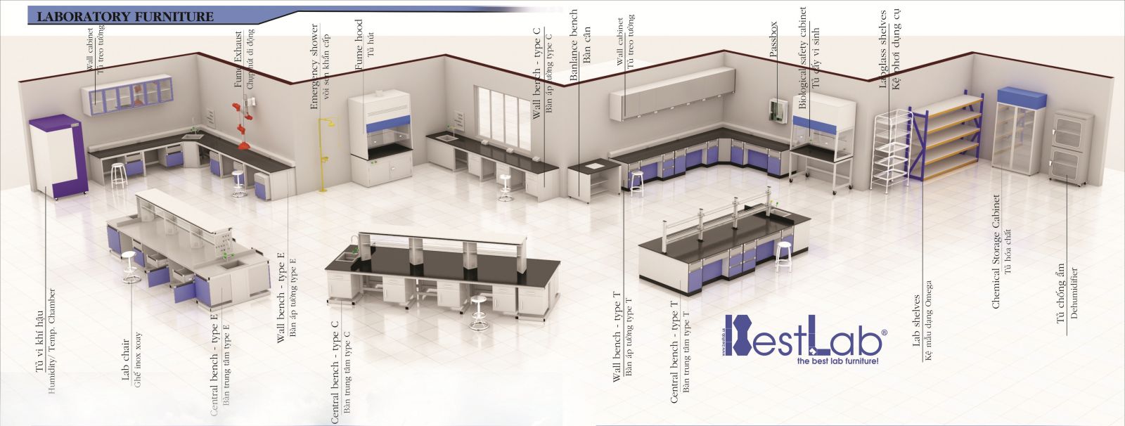 Chuyên sản xuất - thiết kế - tư vấn - lắp đặt nội thất cho phòng thí nghiệm, kiểm nghiệm (phòng lab)
